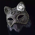 Gothic Black Lace Cat Mask with Rose & Veil