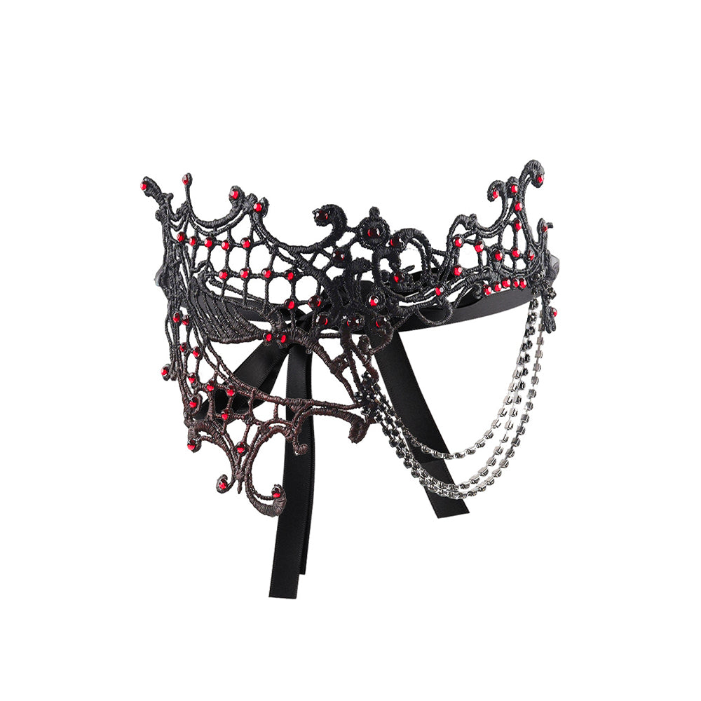 Black Lace Masquerade Mask with Chain Detail