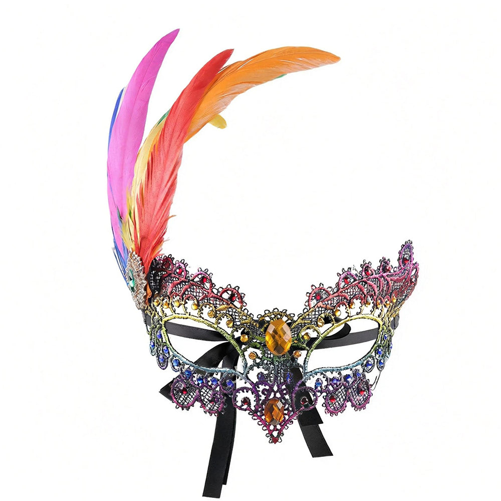 Feather Masquerade Mask with Crystal Detail