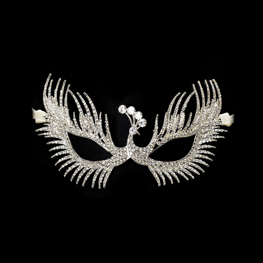 Bianca Sparkling Silver Peacock Feather Masquerade Mask