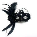 Giulia Black Feather Venetian Masquerade Mask with Rhinestone Accents