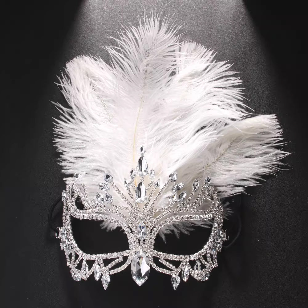 Giulia Feather Crown Rhinestone Masquerade Mask