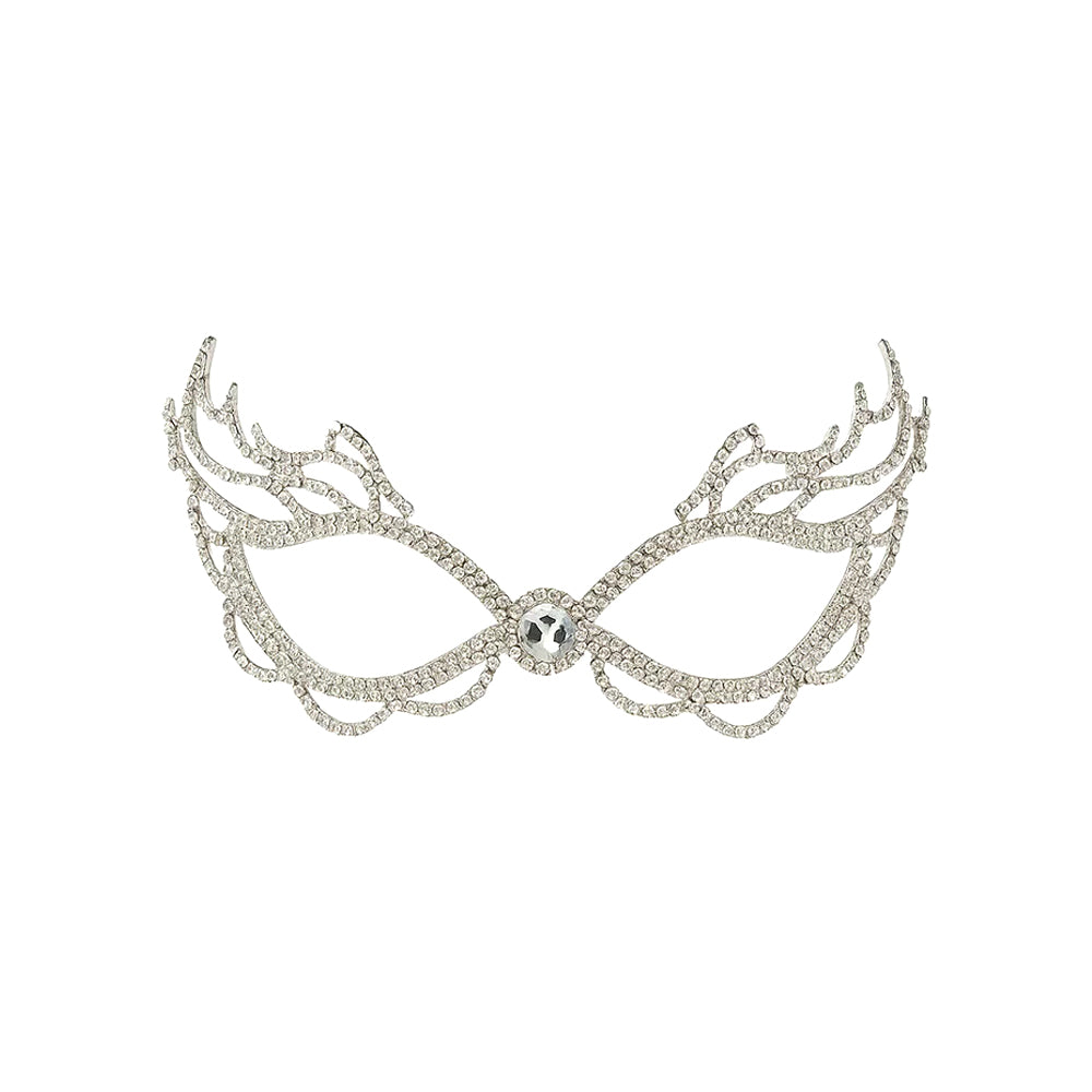Bianca Silver Winged Rhinestone Masquerade Mask