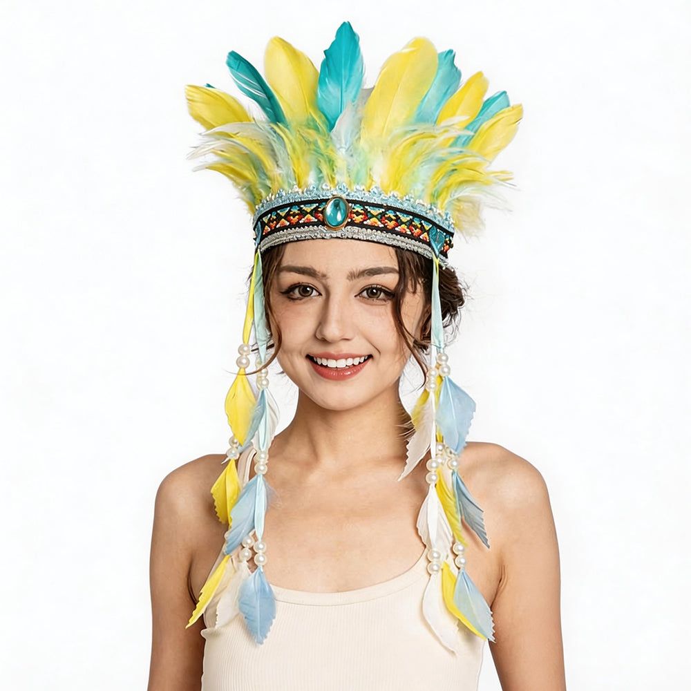 Giulia Boho Feather Headpiece with Braided Tassel Detail