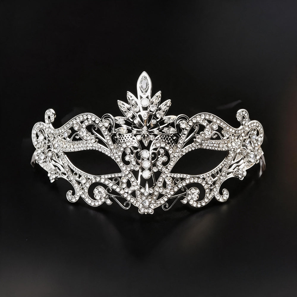 Bianca Luxury Silver Rhinestone Masquerade Tiara Mask