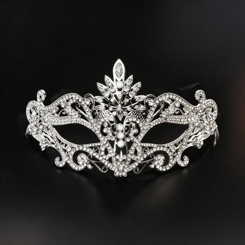 Bianca Luxury Silver Rhinestone Masquerade Tiara Mask
