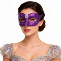 KELLY PINK Purple Glitter Venetian Masquerade Mask with Crystal Centerpiece