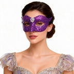 KELLY PINK Purple Glitter Venetian Masquerade Mask with Crystal Centerpiece