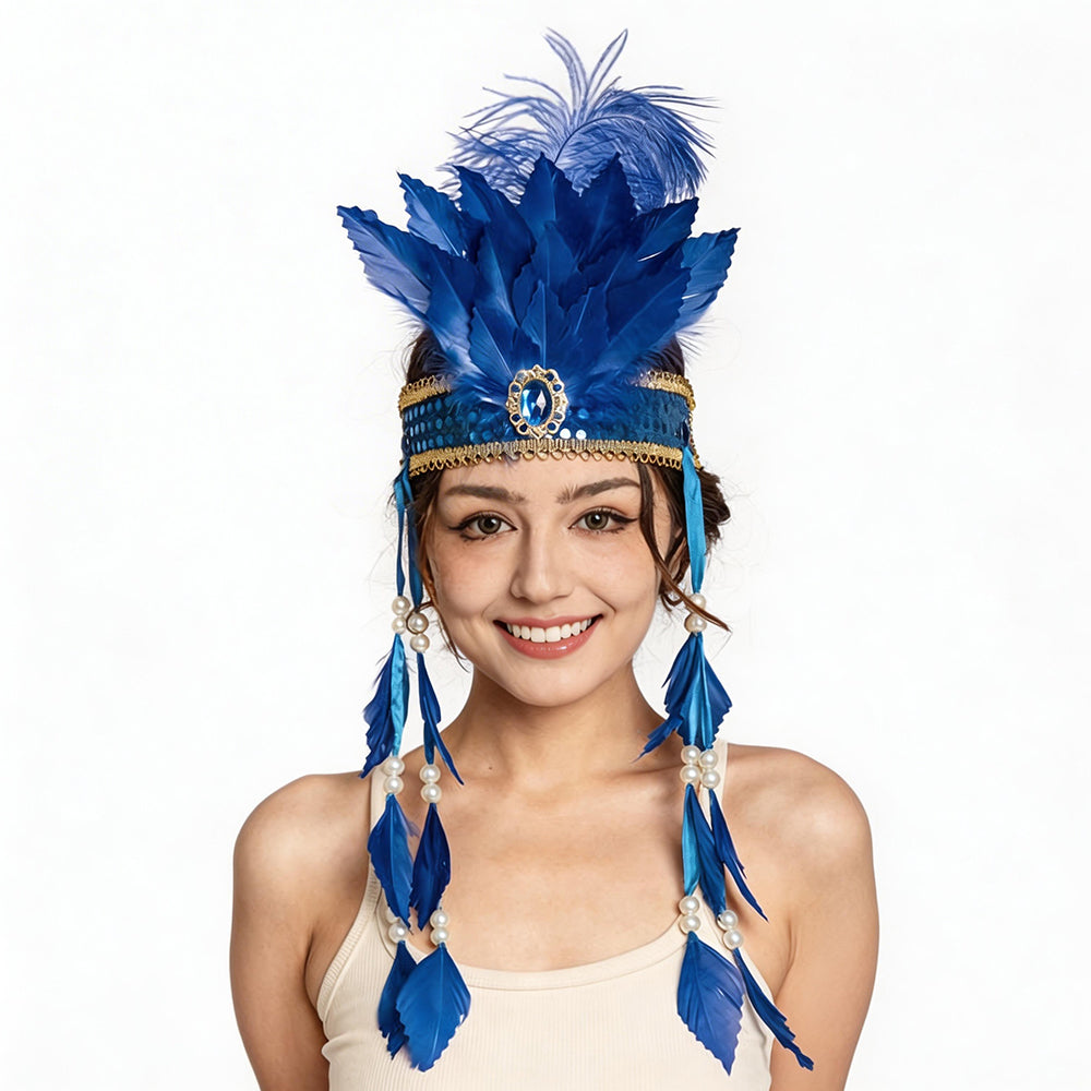 Giulia Boho Feather Headpiece with Braided Tassel Detail