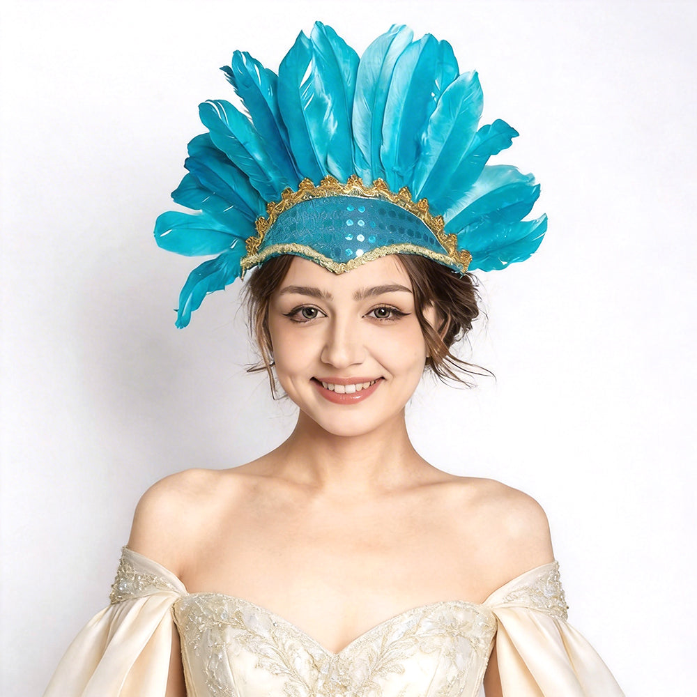 Giulia Sunburst Feather Carnival Crown Headpiece in Bright Colors