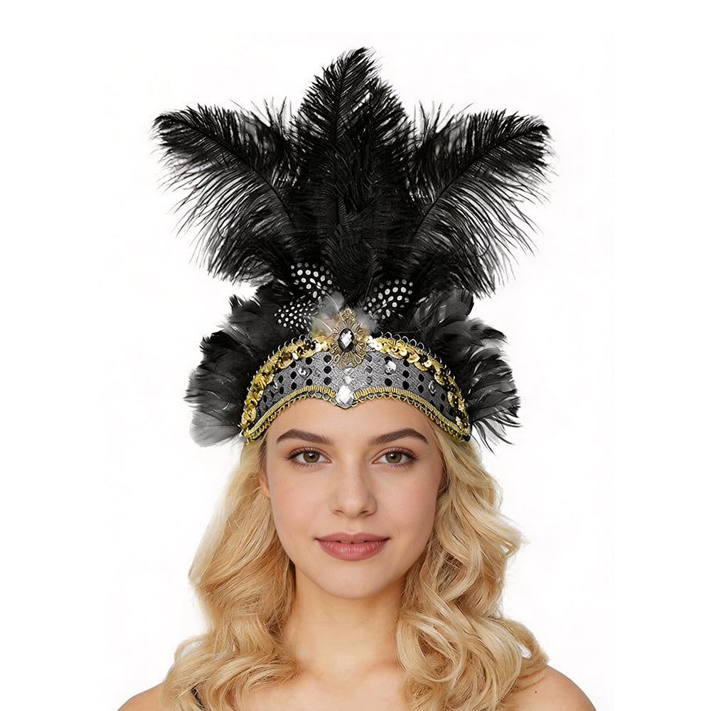 Giulia Feather Carnival Headpiece with Crystal Band in Multi Colors