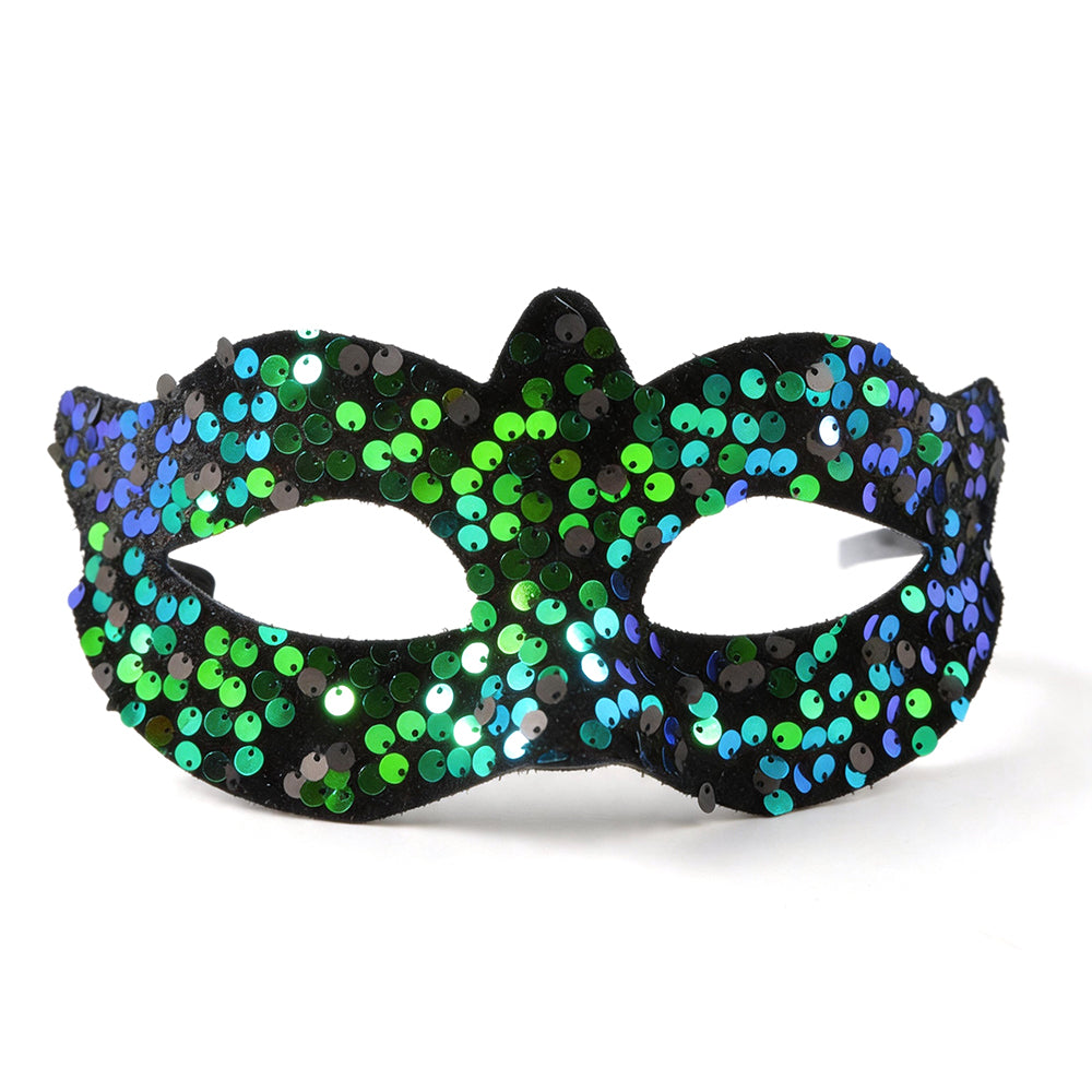Shiny Sequin Masquerade Mask -  Green