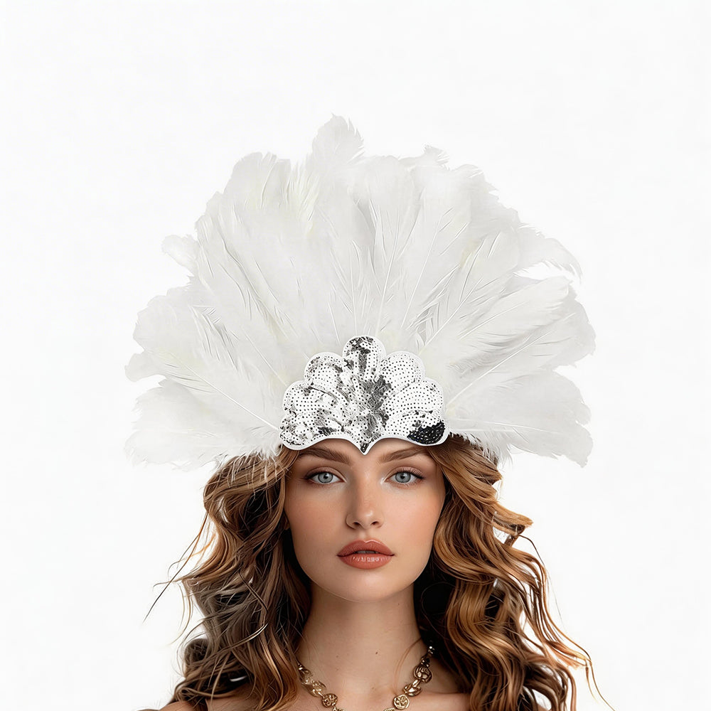 Giulia Layered Feather Crown Headpiece for Carnival & Stage