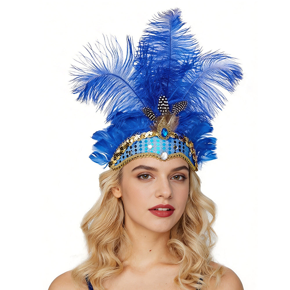 Giulia Feather Carnival Headpiece with Crystal Band in Multi Colors