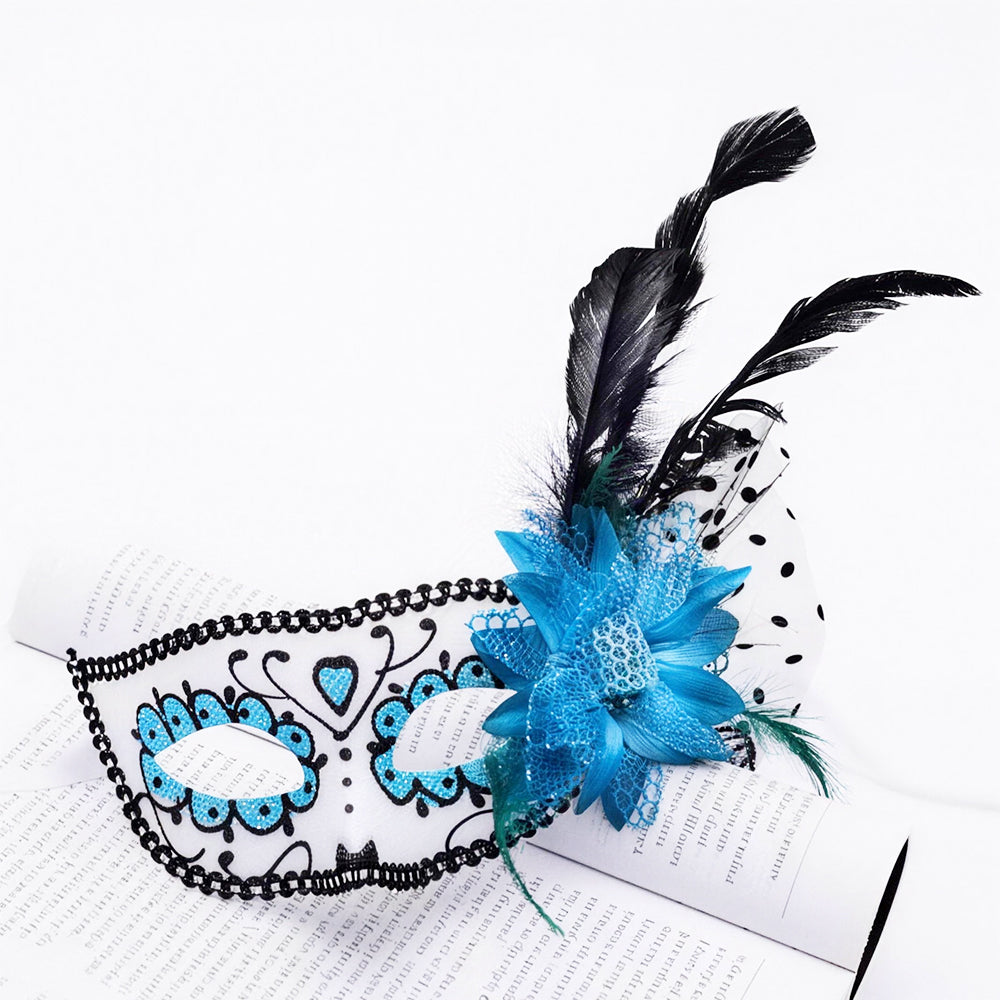 Giulia Purple Floral Feather Masquerade Mask with Polka Dot Veil