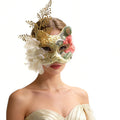 Marie Lace Floral  Cat Masquerade Mask with Feather Detail