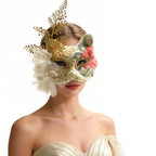 Marie Lace Floral  Cat Masquerade Mask with Feather Detail