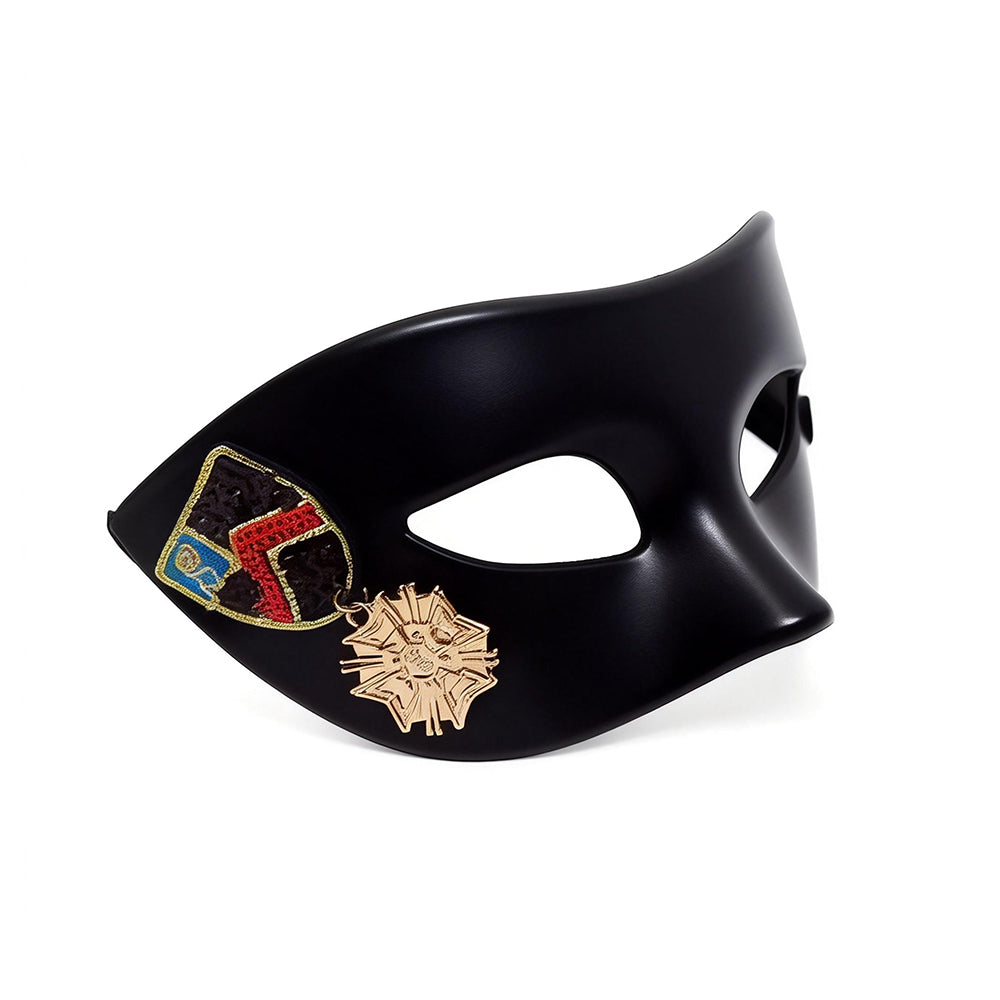 Black  venetian Half Masquerade Mask with Crest Decoration