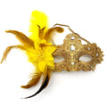 Giulia Gold Feather Venetian Masquerade Mask with Rhinestone Accents