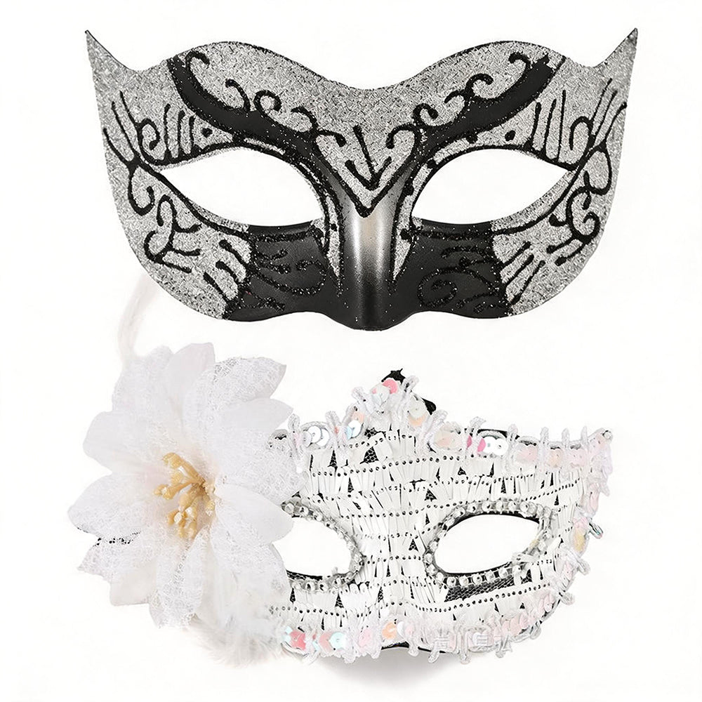 Silver Frost Rhapsody – Matching Couple Masquerade Mask Set