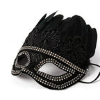 Giulia  Elegant Black Feather & Lace Masquerade Mask