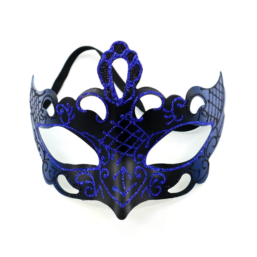 Regina Cobalt Tiara Glint – Ornate Crown-Style Masquerade Mask