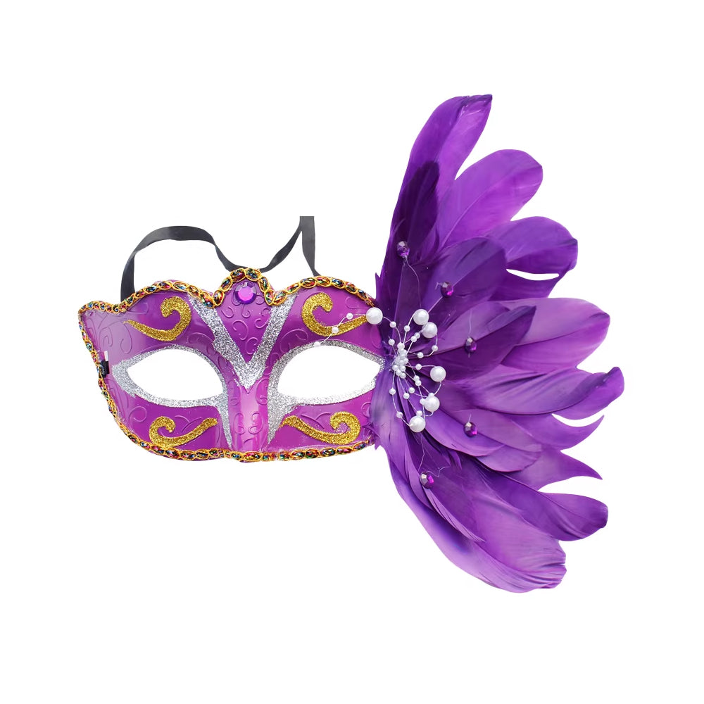 Giulia Side Feather Burst Masquerade Mask in Vibrant Colors