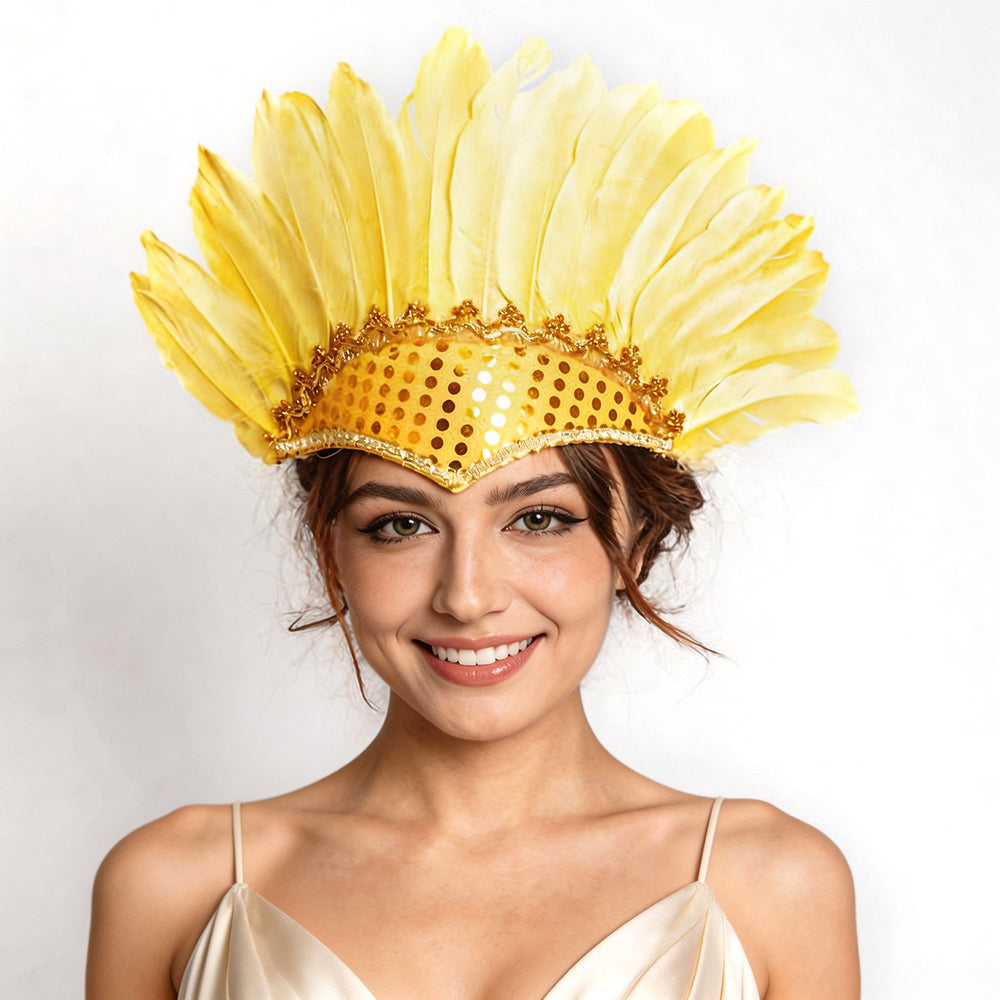 Giulia Sunburst Feather Carnival Crown Headpiece in Bright Colors