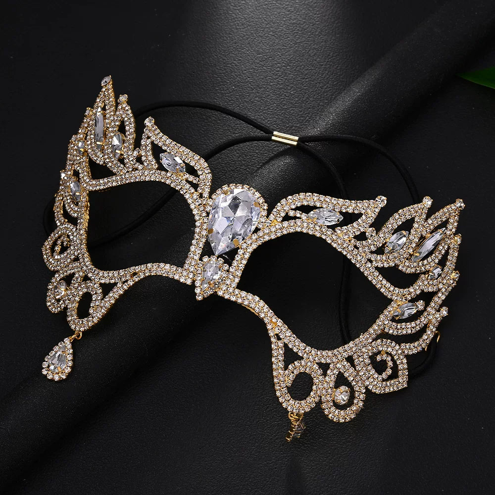 Bainca Silver Filigree Rhinestone Masquerade Mask with Teardrop Pendant