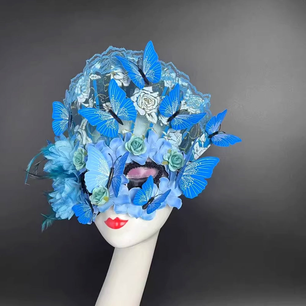 Red Butterfly Masquerade Mask with Lace Fan Design