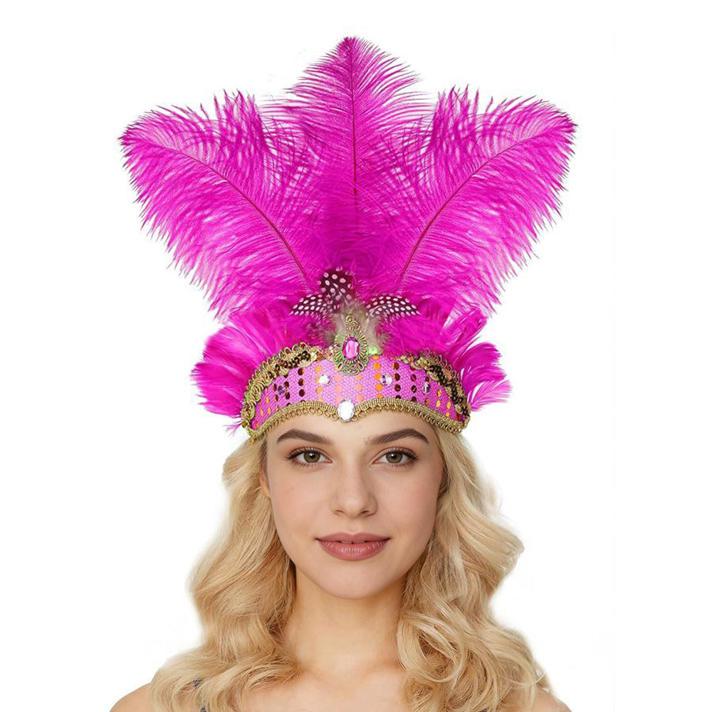 Giulia Feather Carnival Headpiece with Crystal Band in Multi Colors