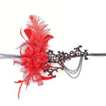 Giulia Red Feather Side Accent Lace Masquerade Mask