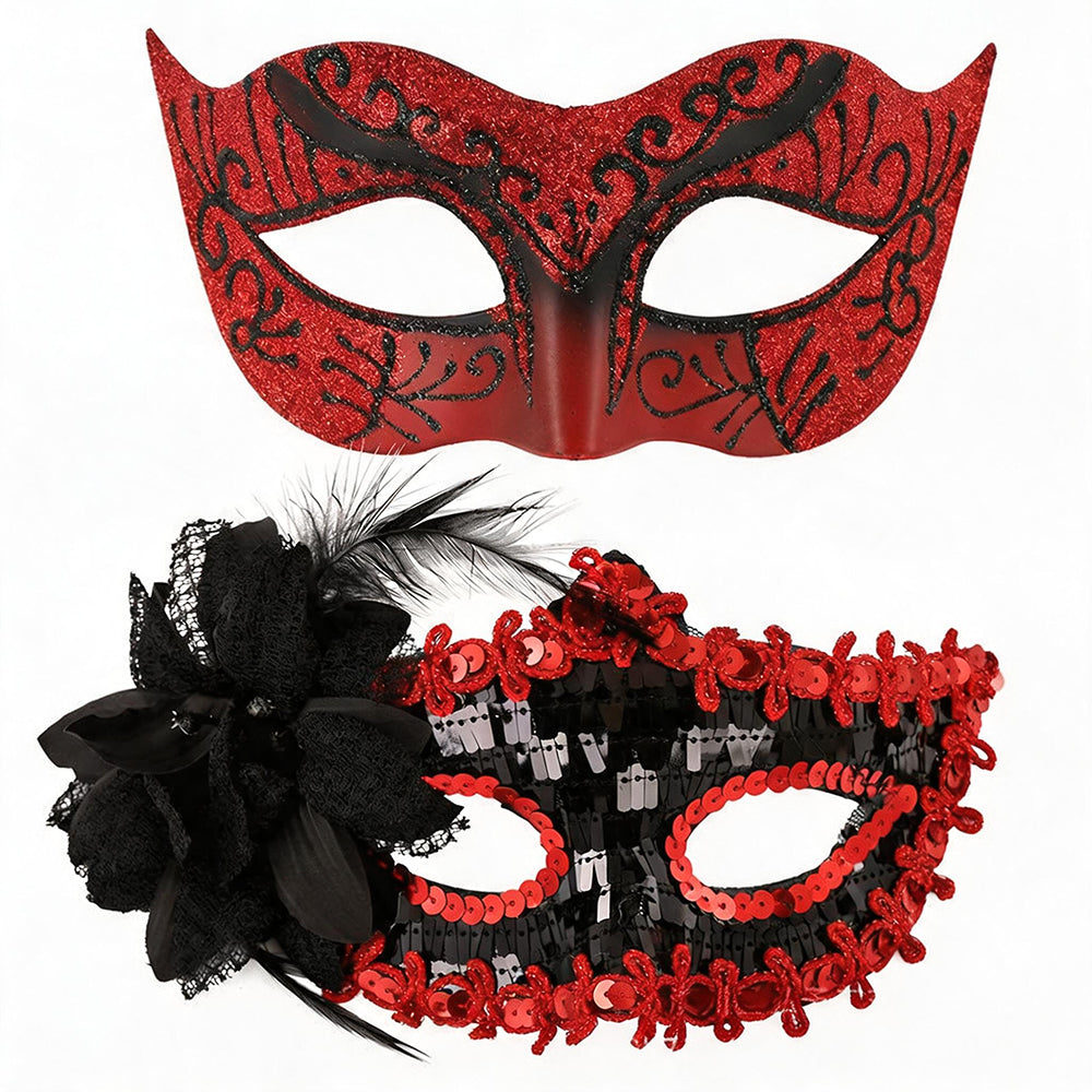 Scarlet Passion Aria – Matching Couple Masquerade Mask Set