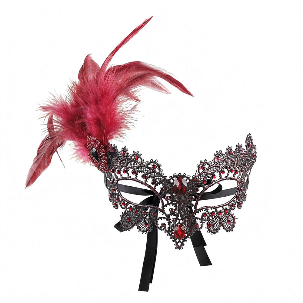 Feather Masquerade Mask with Crystal Detail