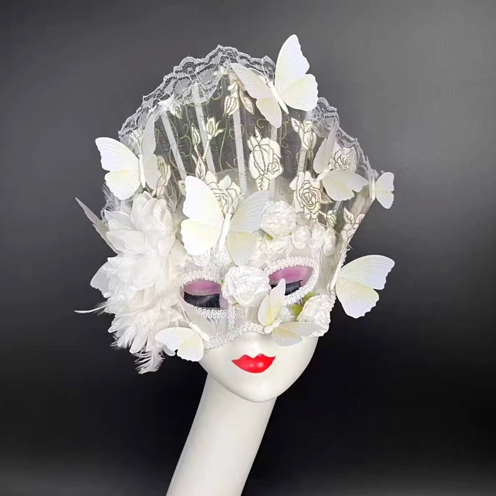 Red Butterfly Masquerade Mask with Lace Fan Design