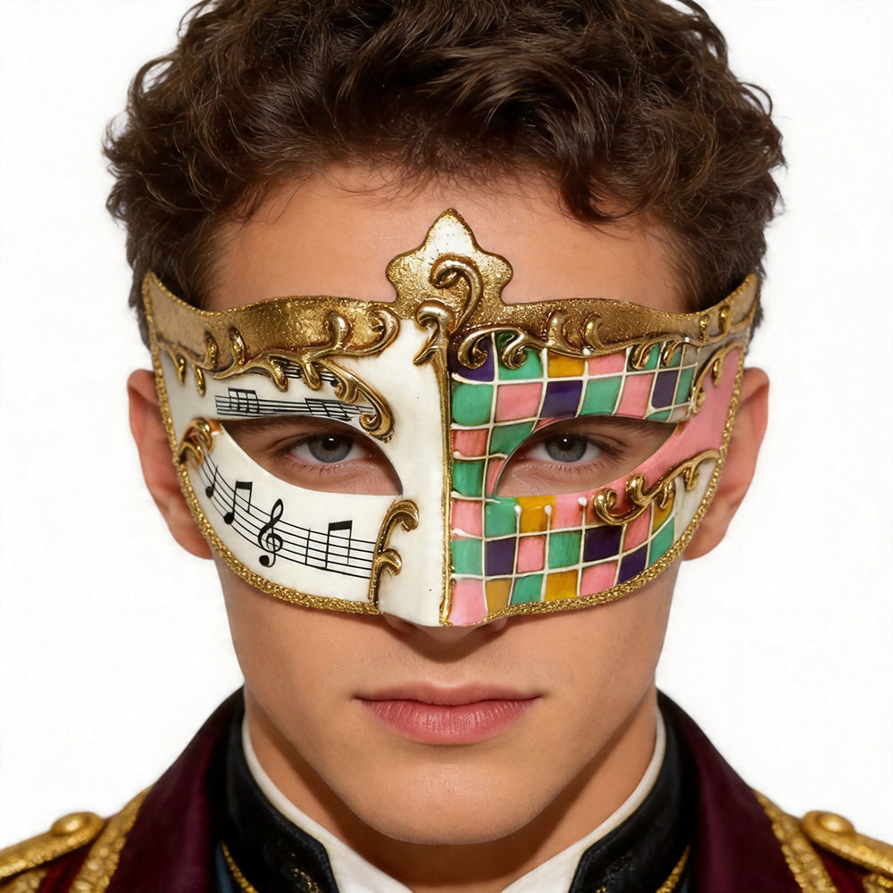 Vintage Music Score & Harlequin Venetian Masquerade Mask