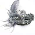 Giulia Silver Feather Venetian Masquerade Mask with Rhinestone Accents