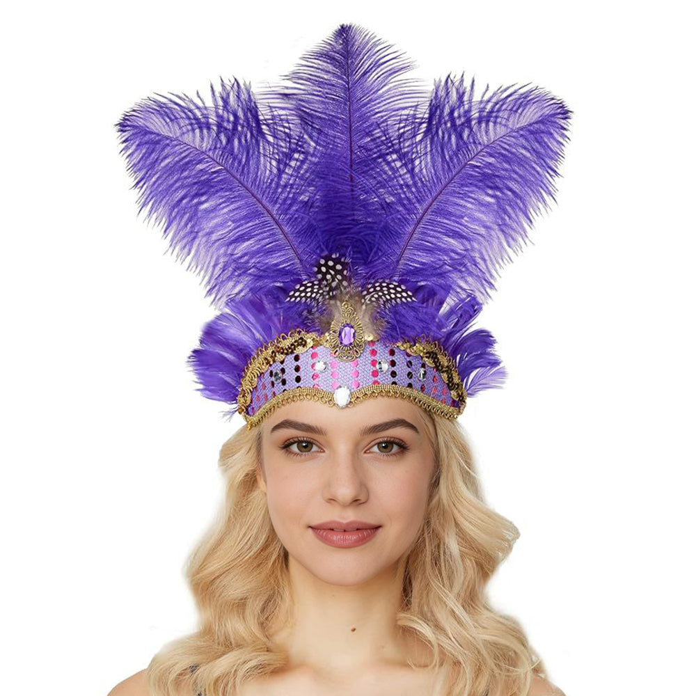 Giulia Feather Carnival Headpiece with Crystal Band in Multi Colors
