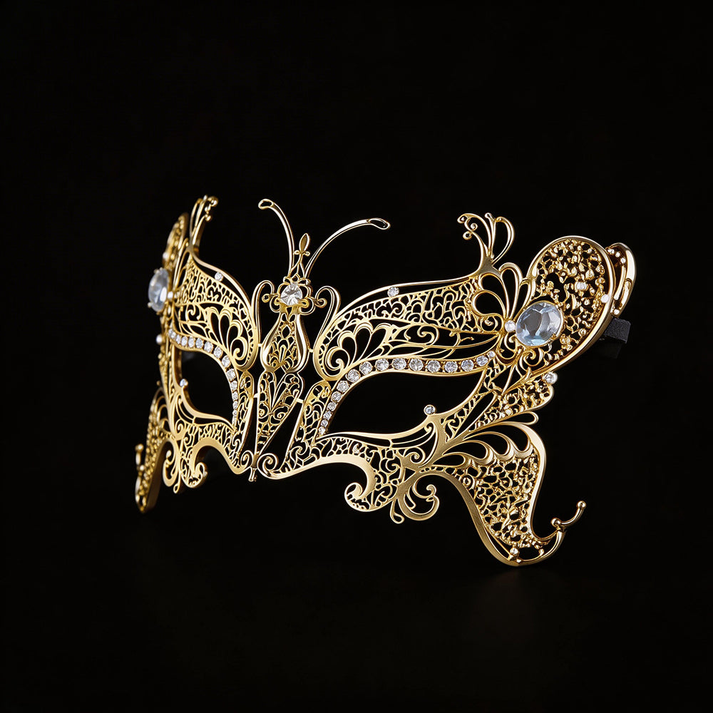 Regina Gold Filigree Butterfly Masquerade Mask with Crystal Detail