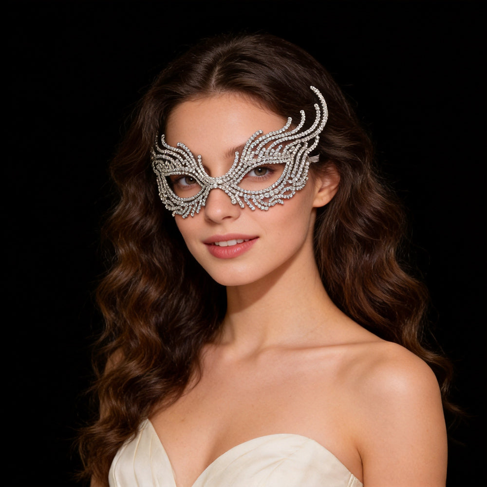 Bianca Crystal Winged Silver Alloy Masquerade Mask