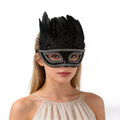Giulia  Elegant Black Feather & Lace Masquerade Mask