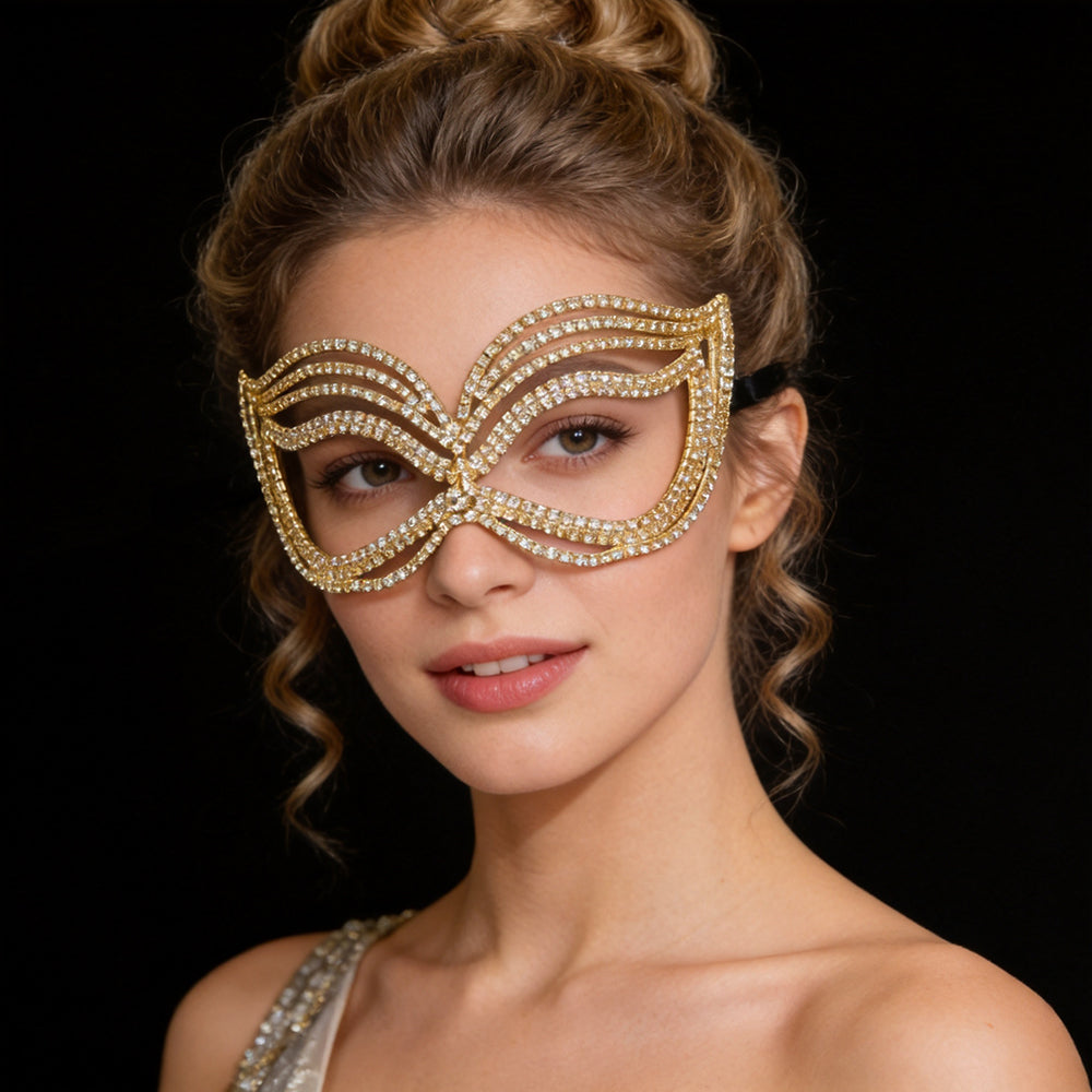 Fluid Metal Rhinestone Masquerade Mask