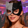 Two-Tone Crystal cat Party Mask- (Black & Silver)
