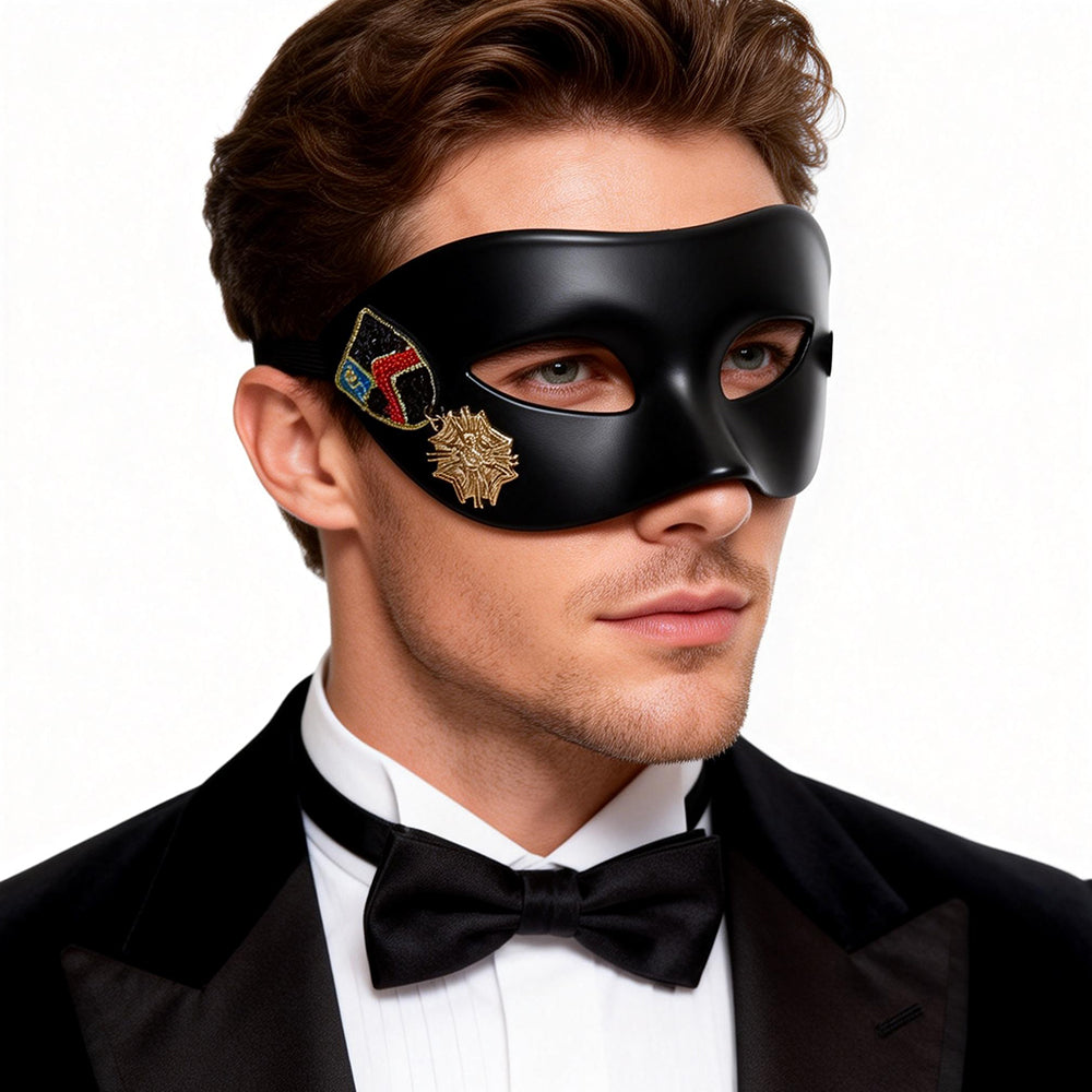 Black  venetian Half Masquerade Mask with Crest Decoration