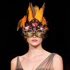 Giuliu Orange Feather Headpiece Masquerade Mask