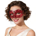 Regina Mysterious Red Sequin Veil Masquerade Mask