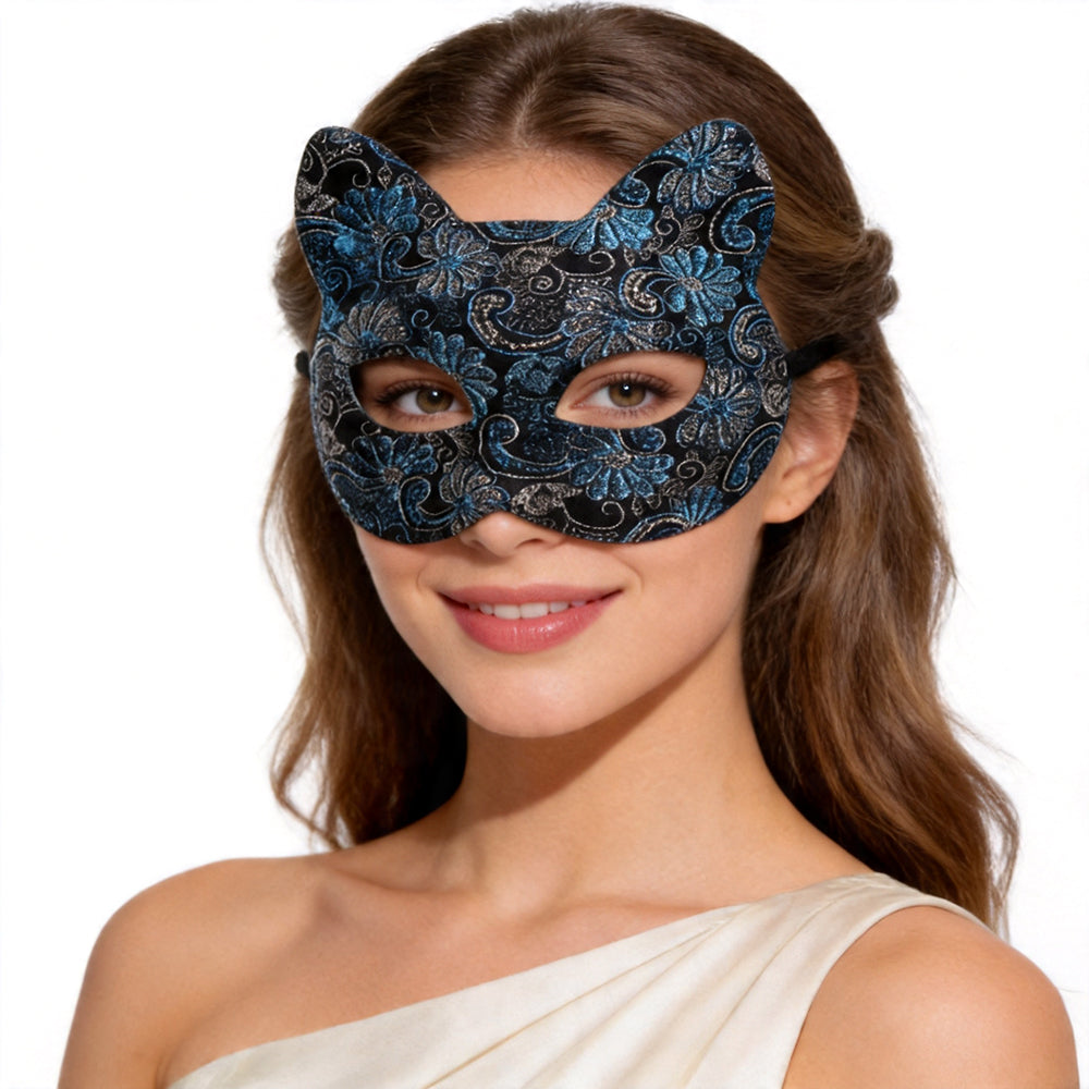 Vintage Floral Cat Masquerade Mask