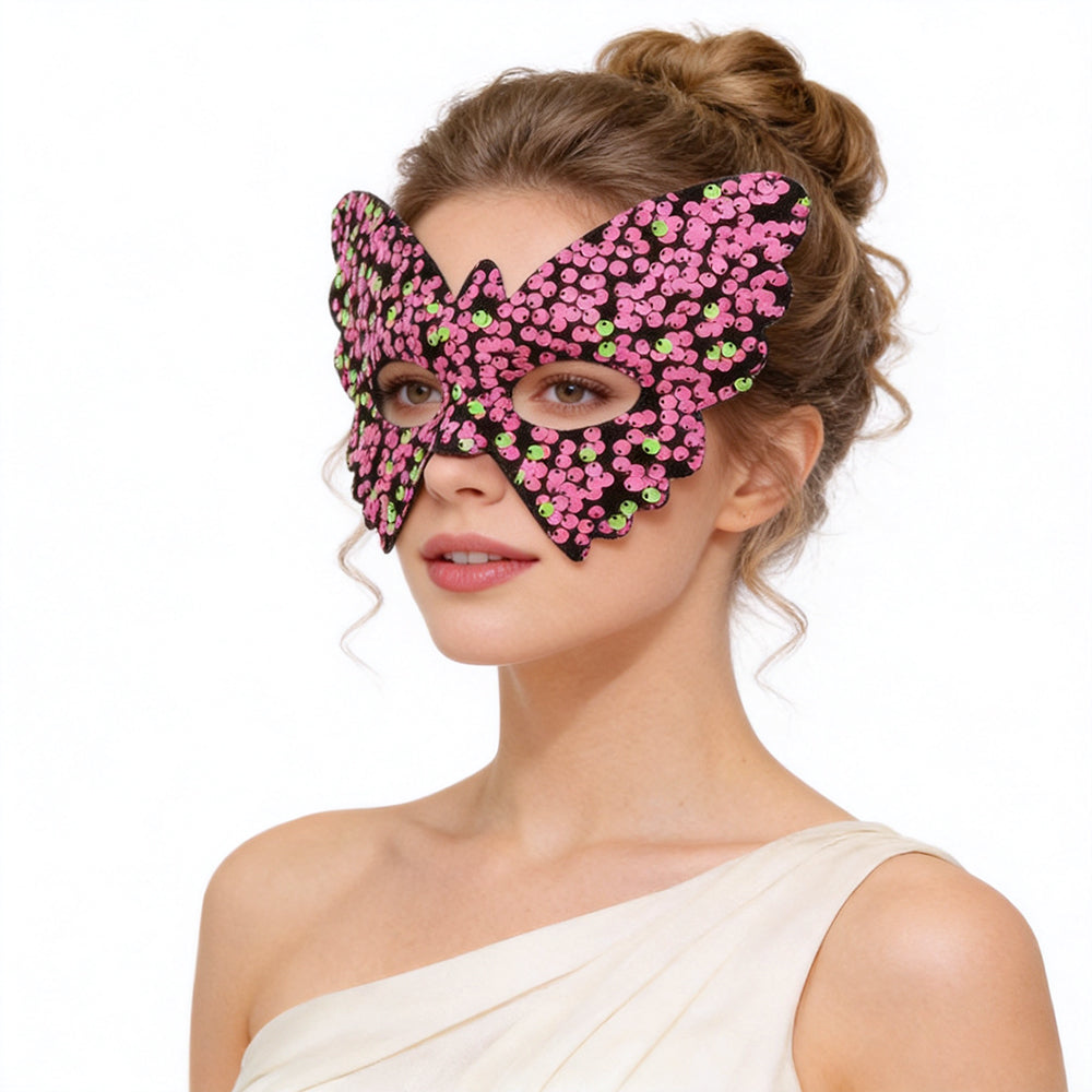Sparkling Butterfly Sequin Masquerade Mask -Fuchsia