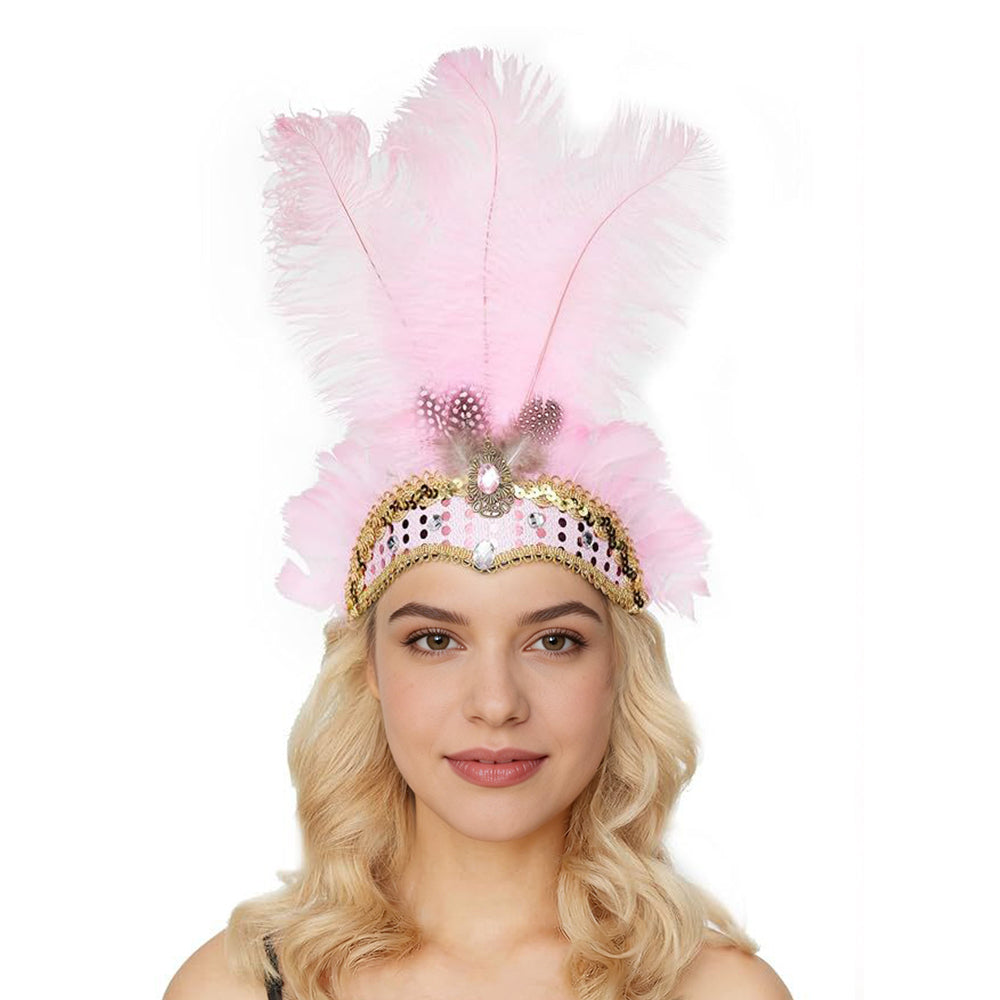 Giulia Feather Carnival Headpiece with Crystal Band in Multi Colors