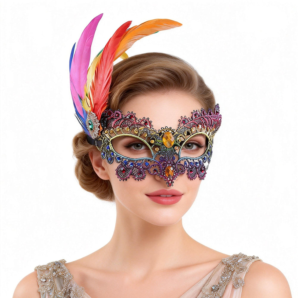 Feather Masquerade Mask with Crystal Detail